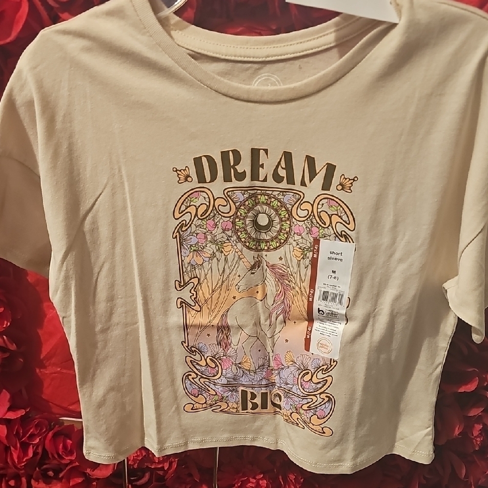 Wonder Nation NWT Girls Cream Dream Big Graphic Crop Tee Size M 7/8